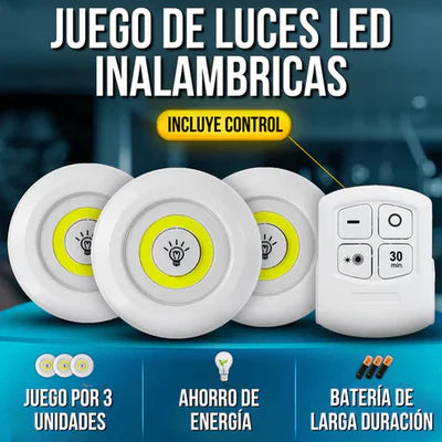 LumiControl® Set Luces inalámbricas Led x3 + Control Remoto